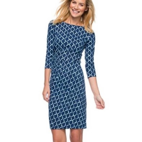 J. McLaughlin Dresses & Skirts - J. McLaughlin Sage Dress Navy Blue Light Blue Palm Spring Print Size Medium